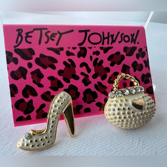 Betsey Johnson Jewelry - Vintage Betsey Johnson Purse & High Heel Cream Colored Enamel Earrings - New
